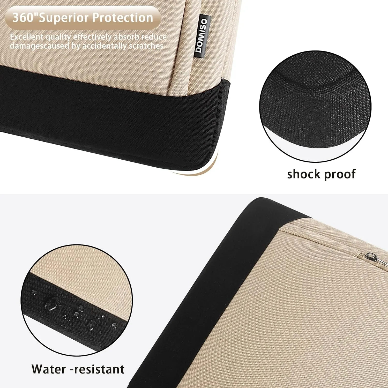 DOMISO Laptop Sleeve Case Large Capacity Shoulder Bag Compatible with 17-17.3 inch Dell XPS/HP Gaming Pavilion 17 / Chromebook 317，Beige