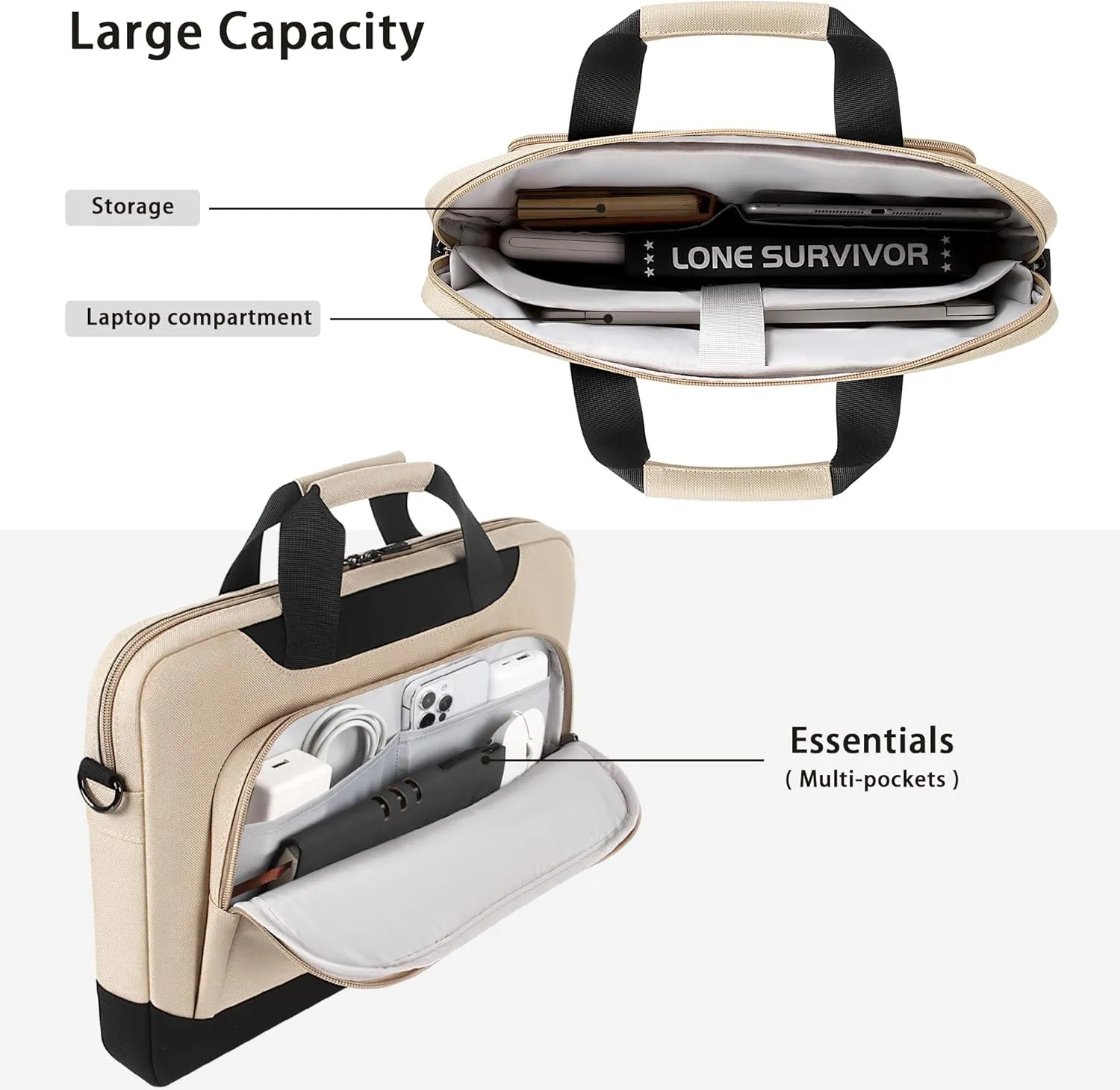 DOMISO Laptop Sleeve Case Large Capacity Shoulder Bag Compatible with 17-17.3 inch Dell XPS/HP Gaming Pavilion 17 / Chromebook 317，Beige