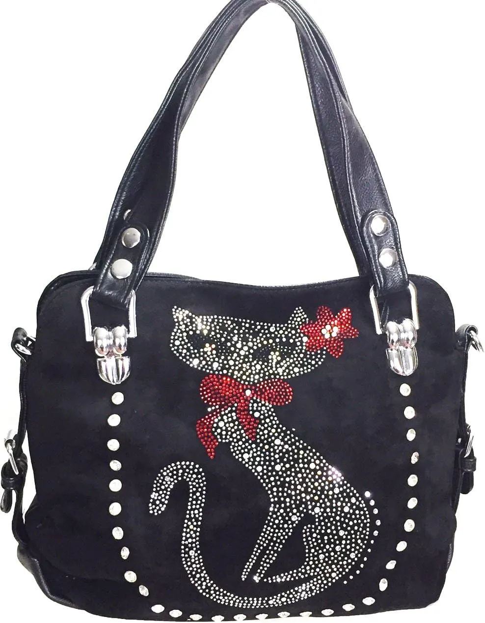 Double Handles Rhinestone Cat Purse