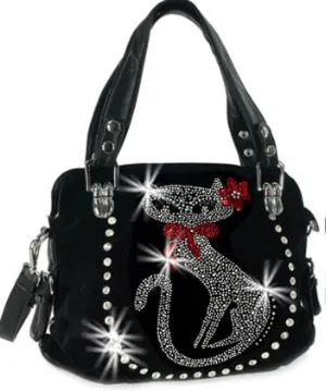 Double Handles Rhinestone Cat Purse