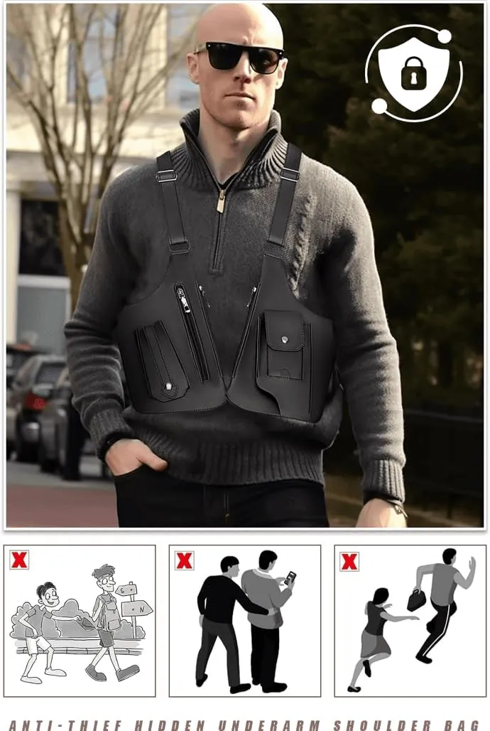 Double Shoulder Armpit Bag, Anti-Theft Hidden Underarm Strap Wallet Pocket Holster Phone Leisure Double Shoulder Pouch