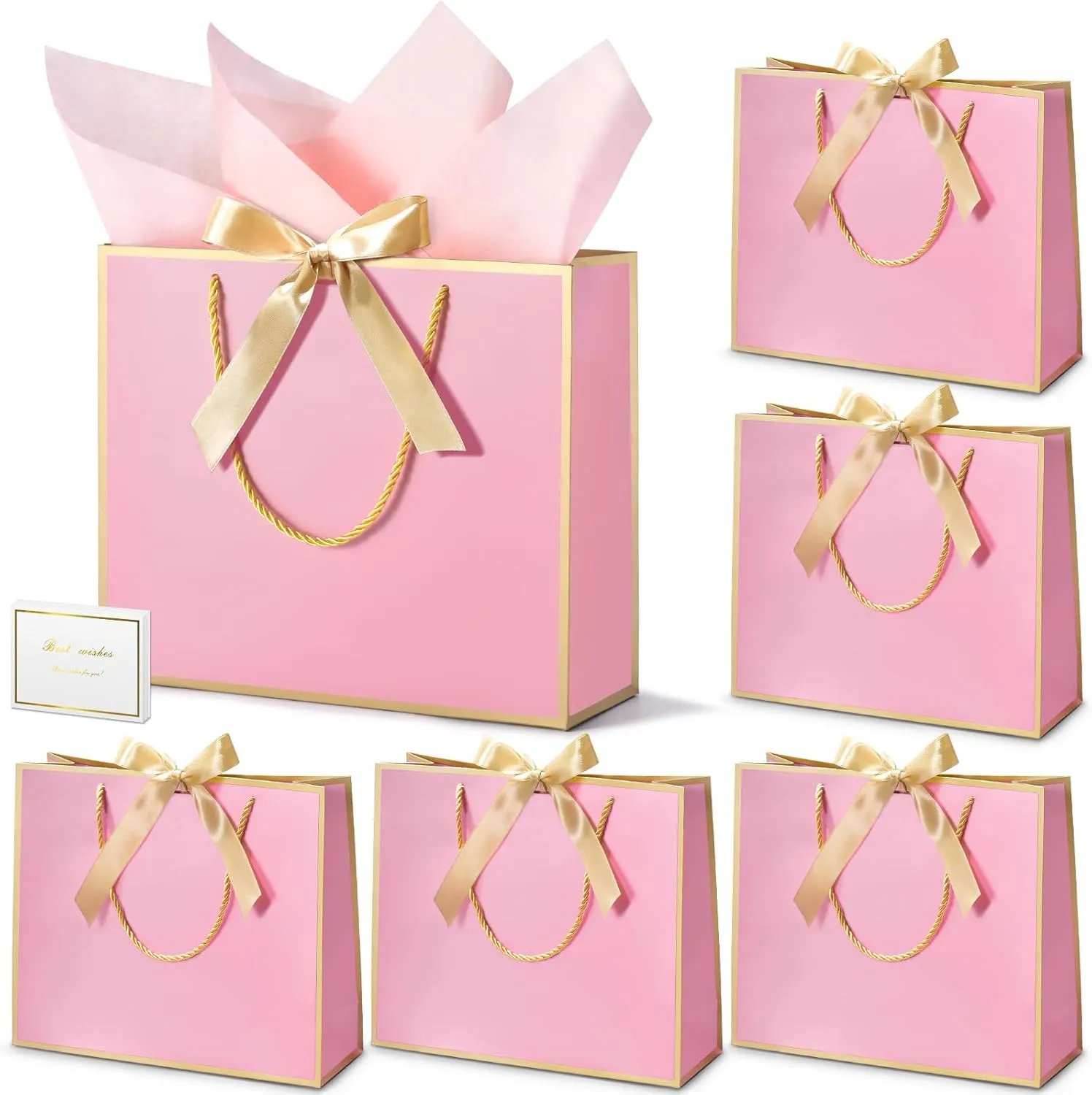 DOYIDE 15 Pcs Thank You Gift Bags with Tissue Paper, 11.8x10x4in Paper Gift Bags with Bow Ribbon, Gift Wrap Bags with Handles for Wedding Birthday Baby Shower Bridesmaid Party