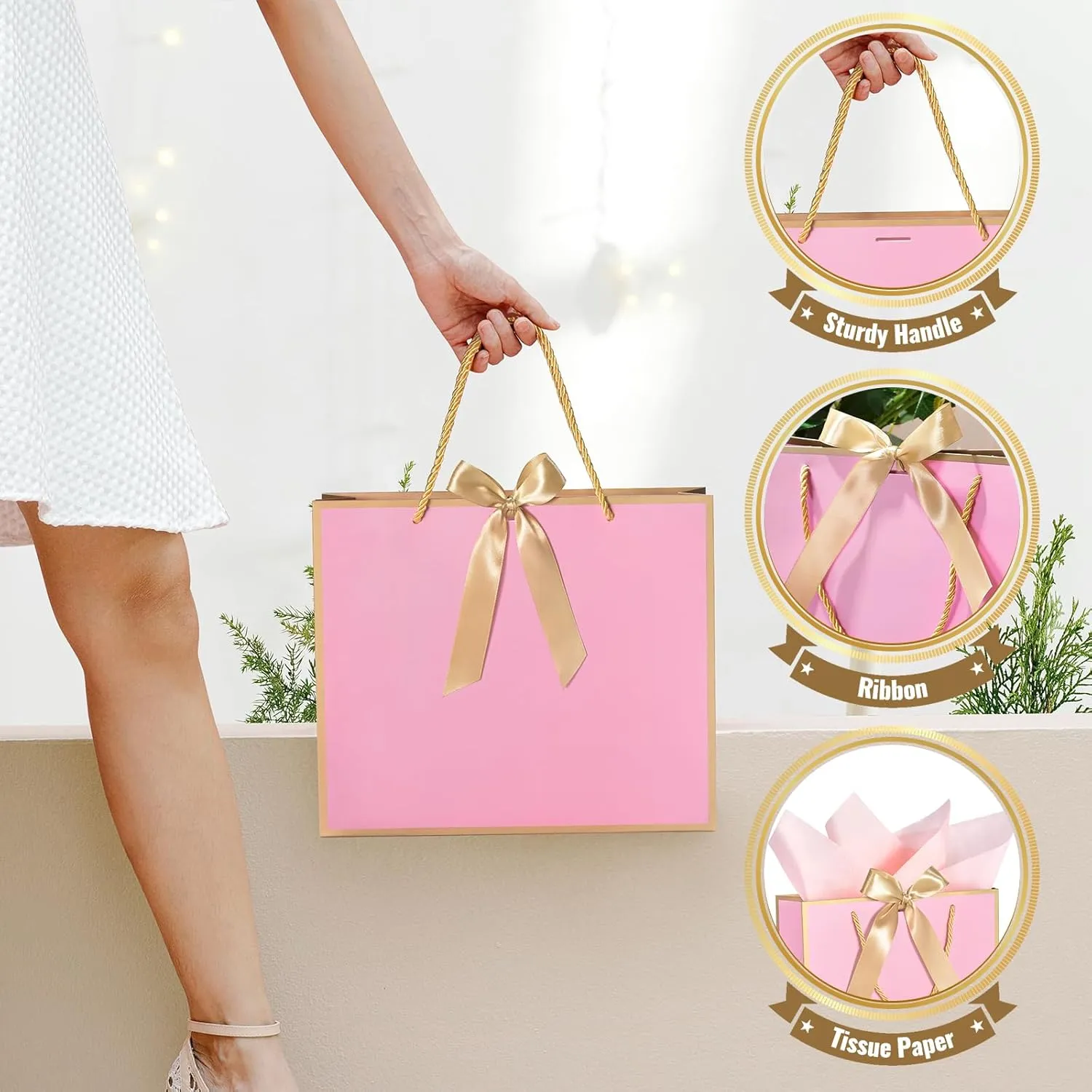 DOYIDE 15 Pcs Thank You Gift Bags with Tissue Paper, 11.8x10x4in Paper Gift Bags with Bow Ribbon, Gift Wrap Bags with Handles for Wedding Birthday Baby Shower Bridesmaid Party