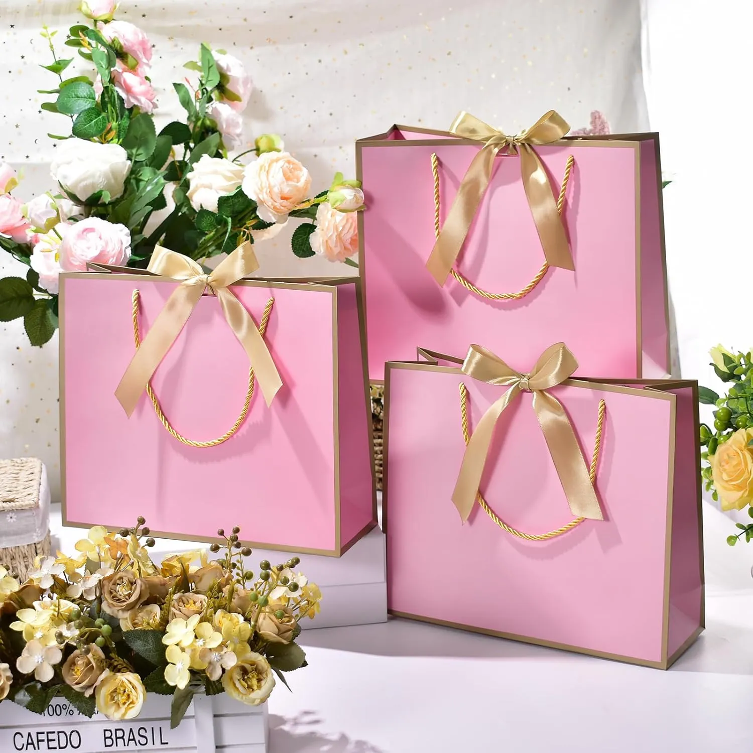 DOYIDE 15 Pcs Thank You Gift Bags with Tissue Paper, 11.8x10x4in Paper Gift Bags with Bow Ribbon, Gift Wrap Bags with Handles for Wedding Birthday Baby Shower Bridesmaid Party