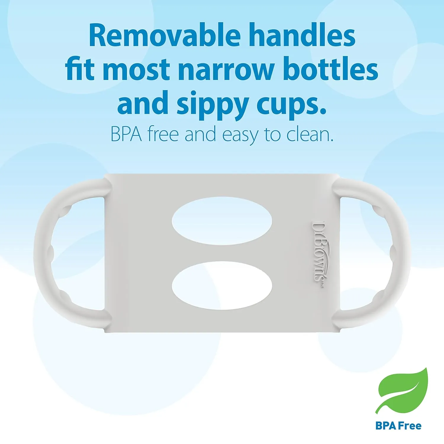 Dr. Brown's Milestones Wide-Neck Sippy Spout Bottle with 100% Silicone Handles, Easy-Grip Handles with Soft Sippy Spout, 9oz/270mL, Light-Blue & Gray, 2-Pack, 6m 