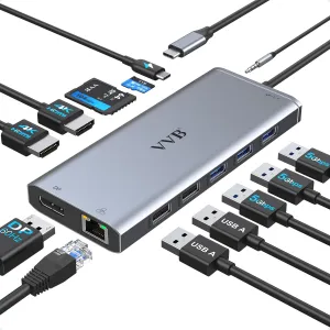 Dual Monitor USB-C Dock: HDMI DP, 100W Charging
