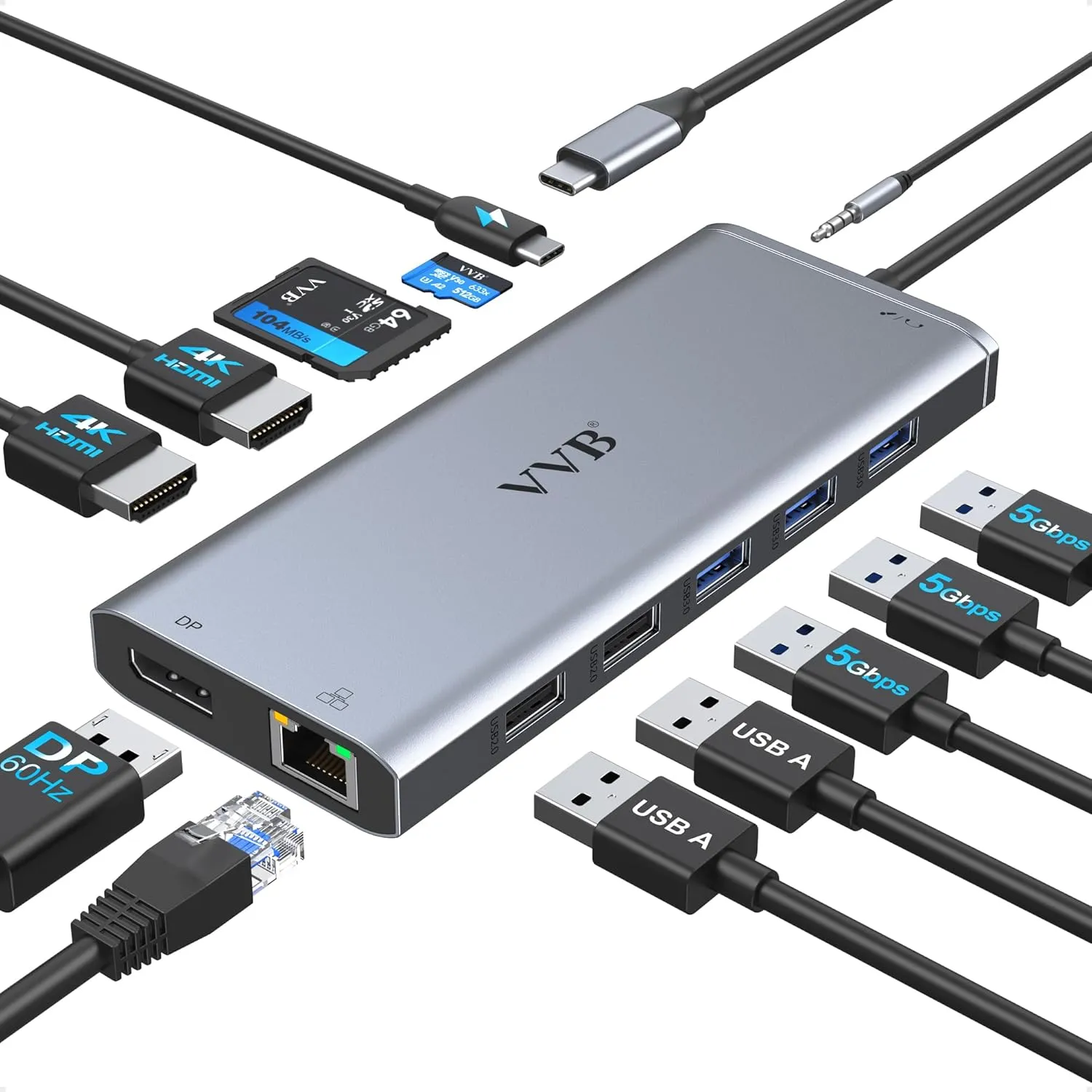Dual Monitor USB-C Dock: HDMI DP, 100W Charging