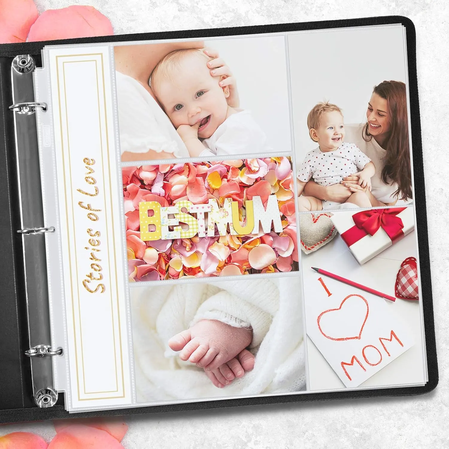 Dunwell Photo Album Refill Pages 12x12 (4x6 Mixed Layout), 100 Pack Holds 1000 Pictures, Plastic 4 x 6 Photo Sleeves for 3-Ring Scrapbook Binder, Acid-Free Poly