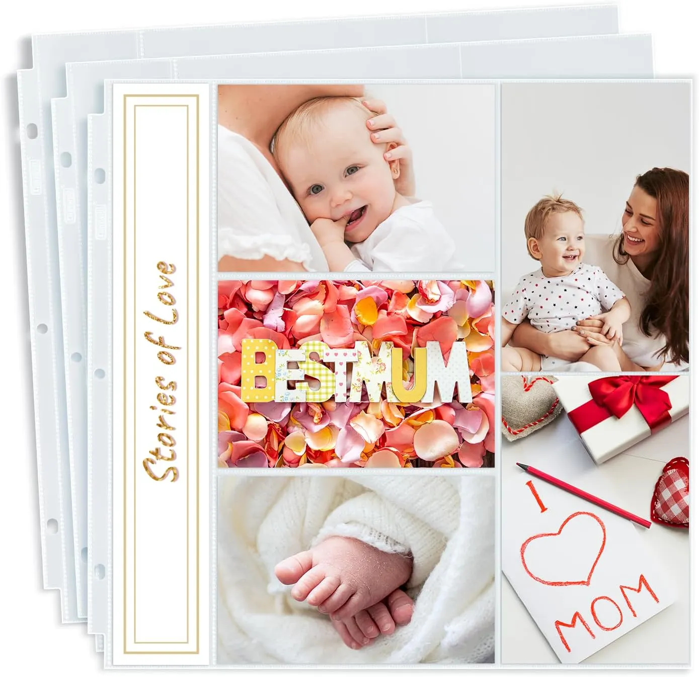 Dunwell Photo Album Refill Pages 12x12 (4x6 Mixed Layout), 100 Pack Holds 1000 Pictures, Plastic 4 x 6 Photo Sleeves for 3-Ring Scrapbook Binder, Acid-Free Poly