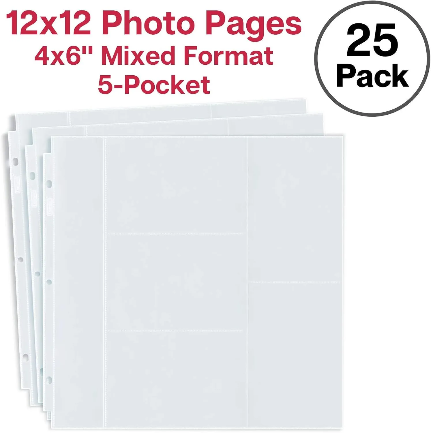 Dunwell Photo Album Refill Pages 12x12 (4x6 Mixed Layout), 100 Pack Holds 1000 Pictures, Plastic 4 x 6 Photo Sleeves for 3-Ring Scrapbook Binder, Acid-Free Poly