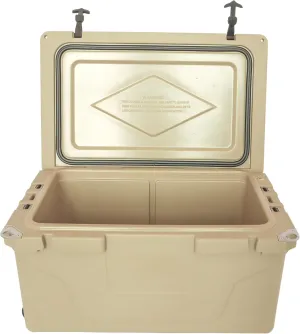 Durable 65QT Outdoor Cooler Box for Camping and Fishing, Rigid Foam Insulation, Portable with Heavy-Duty Handles, Khaki Color