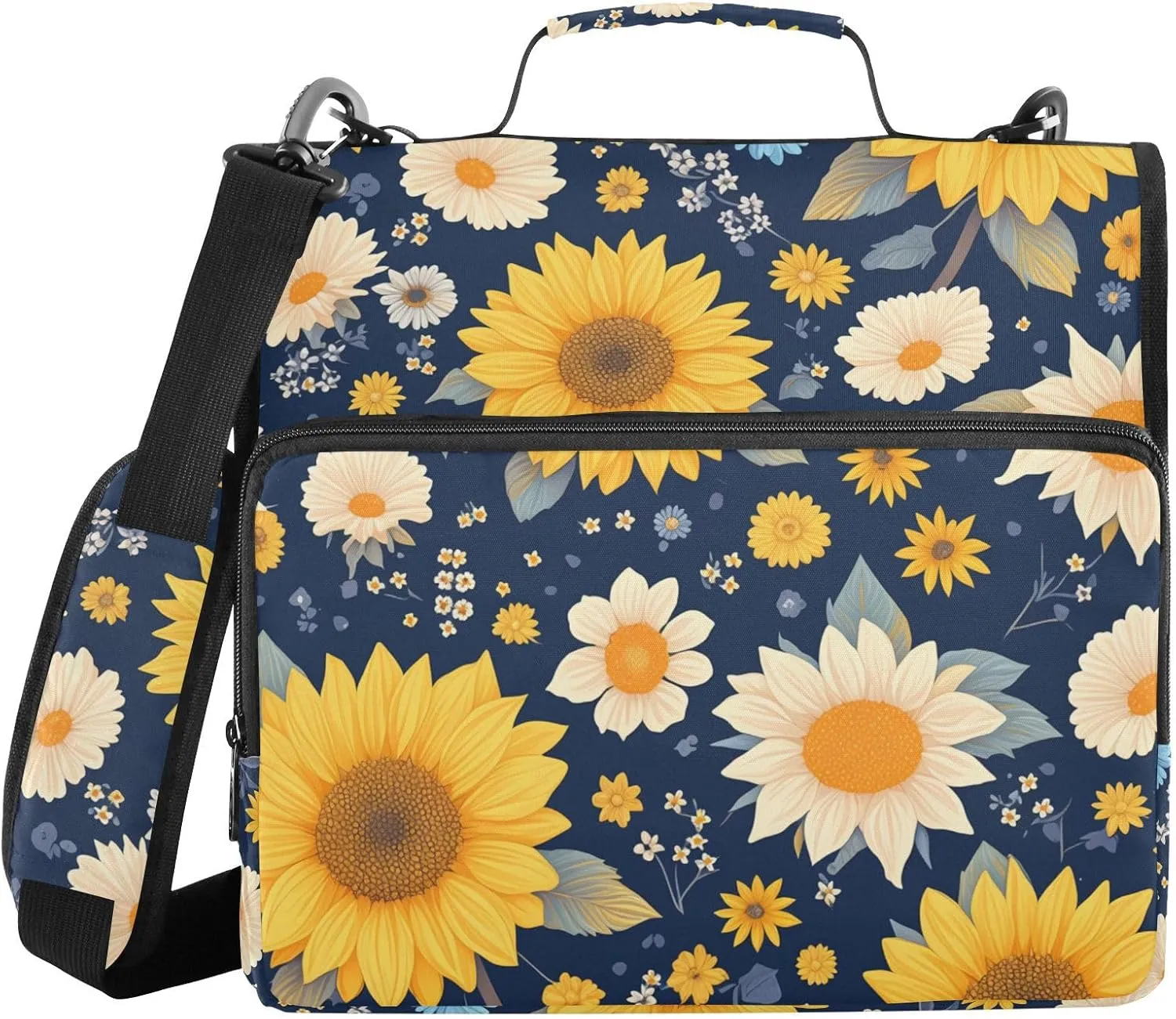 Dwarf Sunflowers 3 Rings Zipper Binder with Handle and Removable Shoulder Strap Multiple Pockets Documents Files Storage Bag for Office School