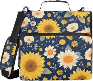 Dwarf Sunflowers 3 Rings Zipper Binder with Handle and Removable Shoulder Strap Multiple Pockets Documents Files Storage Bag for Office School