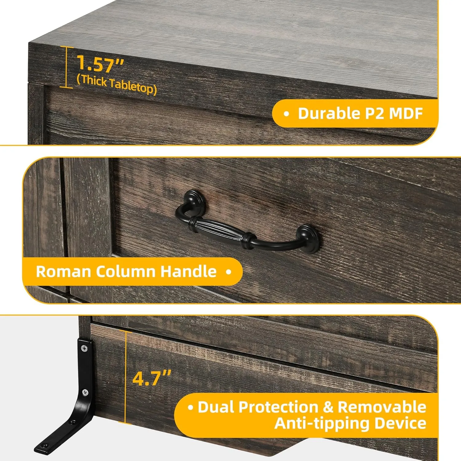 DWVO Farmhouse 6 Drawer Dresser for Bedroom, 60 Inch Large Modern Dresser TV Stand with Drawers & Bar Handles, Storage Dressers with Power Outlets, Rustic Wood Chest of Drawers, Rustic Oak