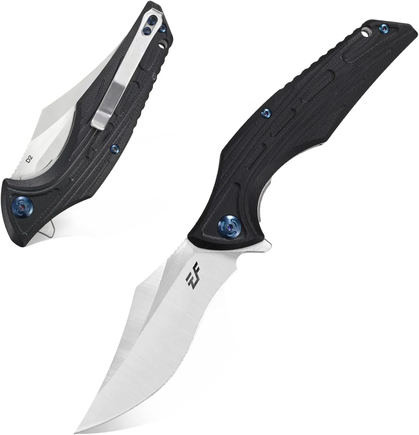Eafengrow EF924 Folding Knife D2 Steel Blade   G10 Handle camping Knife Outdoor EDC TOOL (Black)