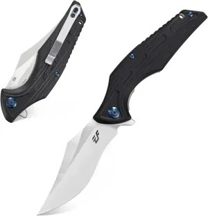 Eafengrow EF924 Folding Knife D2 Steel Blade   G10 Handle camping Knife Outdoor EDC TOOL (Black)