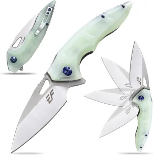 Eafengrow EF929 Pocket Knife with Clip EDC D2 Steel Blade Camping Folding Knives G10 Handle Tactical Knife Reliable Locking Mechanism Flipper Knife for Outdoor Survival Hiking (Jade)