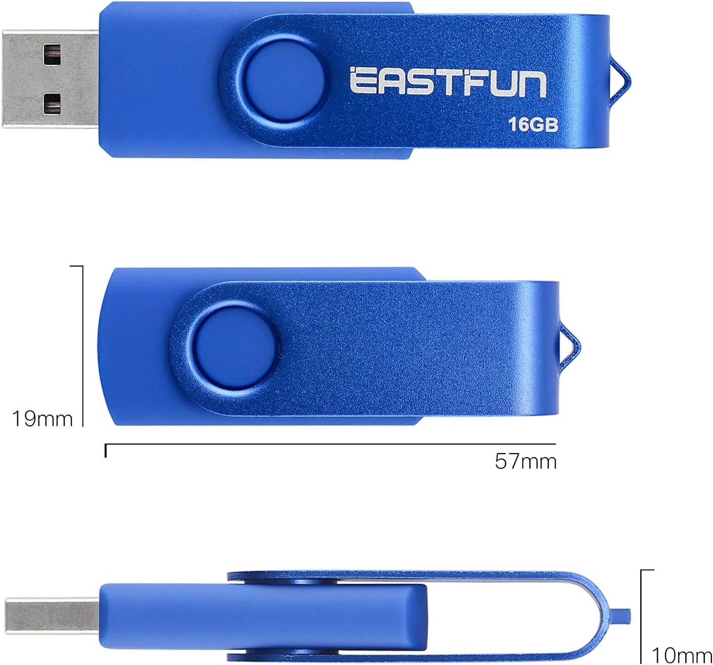 EASTFUN 6 Pcs 16GB USB 2.0 Flash Drive Fold Storage Memory Stick Thumb Drive Swivel Design, Mix Colors (Rose Gold Red Blue Black Green)