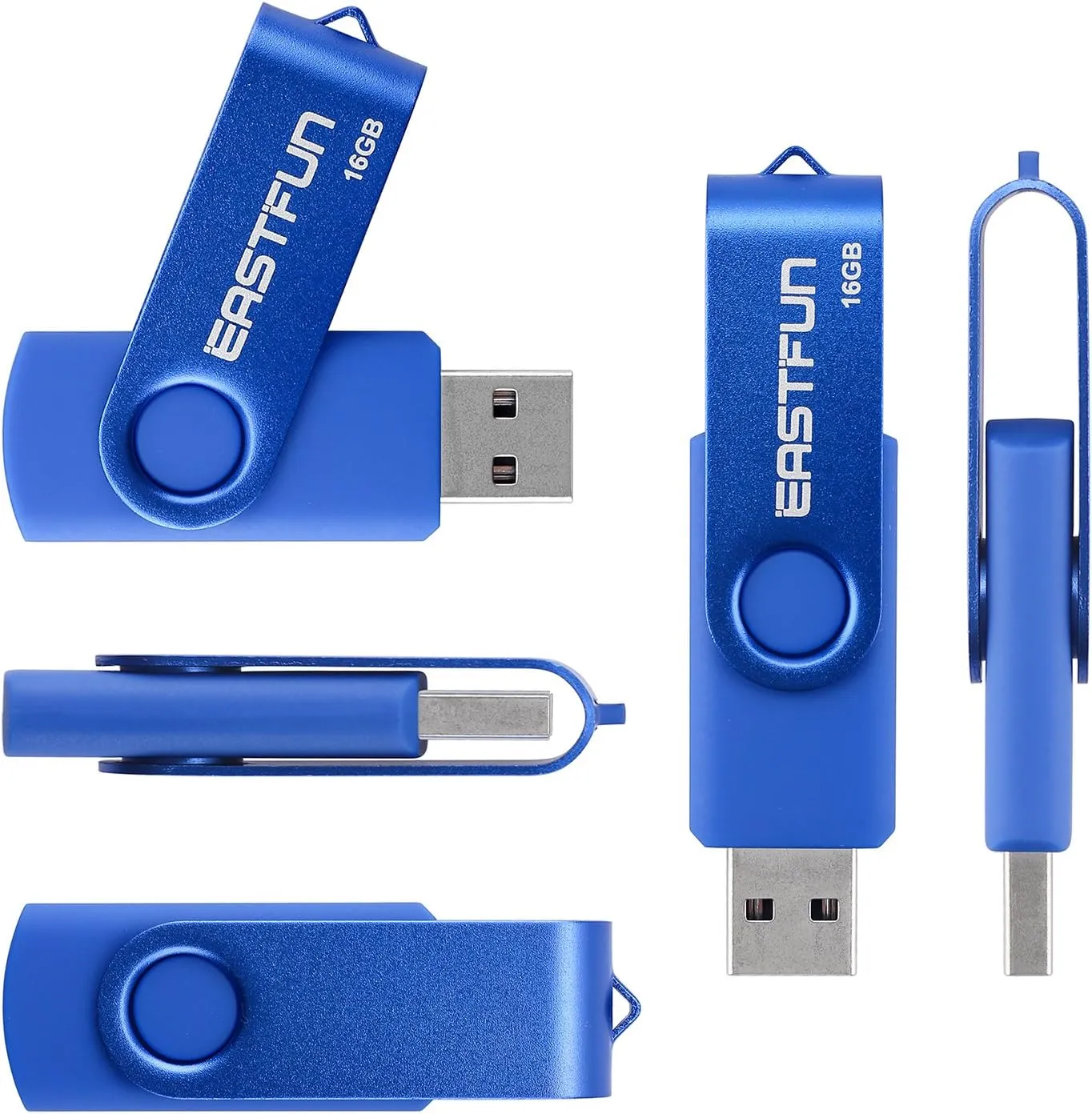 EASTFUN 6 Pcs 16GB USB 2.0 Flash Drive Fold Storage Memory Stick Thumb Drive Swivel Design, Mix Colors (Rose Gold Red Blue Black Green)