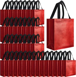 Eccliy 80 Pieces Gift Bags Set Glossy Reusable Tote with Handles Grocery Bags Bulk for Wedding, Bachelorette Party, Christmas(Medium,Red with Black Handles)