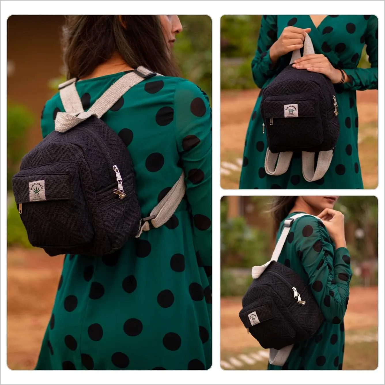 Eco Friendly Set Of Hemp Mini Backpack   Coin Purse Cute Light Weight Hemp Bag For women Girl (Black)