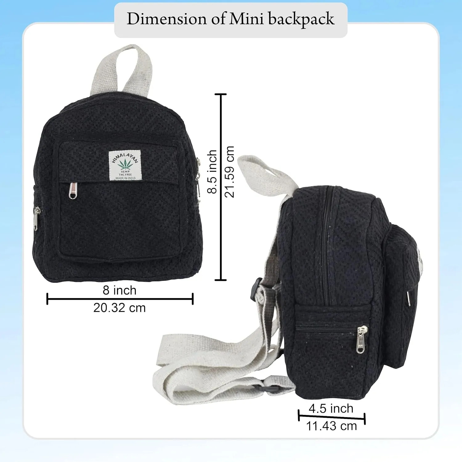 Eco Friendly Set Of Hemp Mini Backpack   Coin Purse Cute Light Weight Hemp Bag For women Girl (Black)