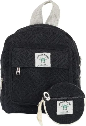 Eco Friendly Set Of Hemp Mini Backpack   Coin Purse Cute Light Weight Hemp Bag For women Girl (Black)