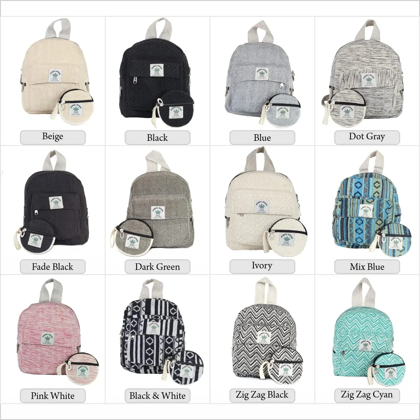 Eco Friendly Set Of Hemp Mini Backpack   Coin Purse Cute Light Weight Hemp Bag For women Girl (Black)