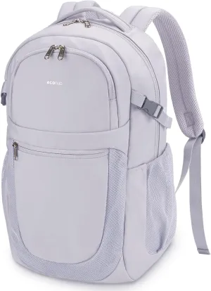 ECOHUB Travel Backpack for Women, 17.3 inch Suspended Laptop Backpack, Fashion Water-Resistant College Computer Bookbag, 28L Personal Item Bag with 12 Pockets for Causal, Work, Grey