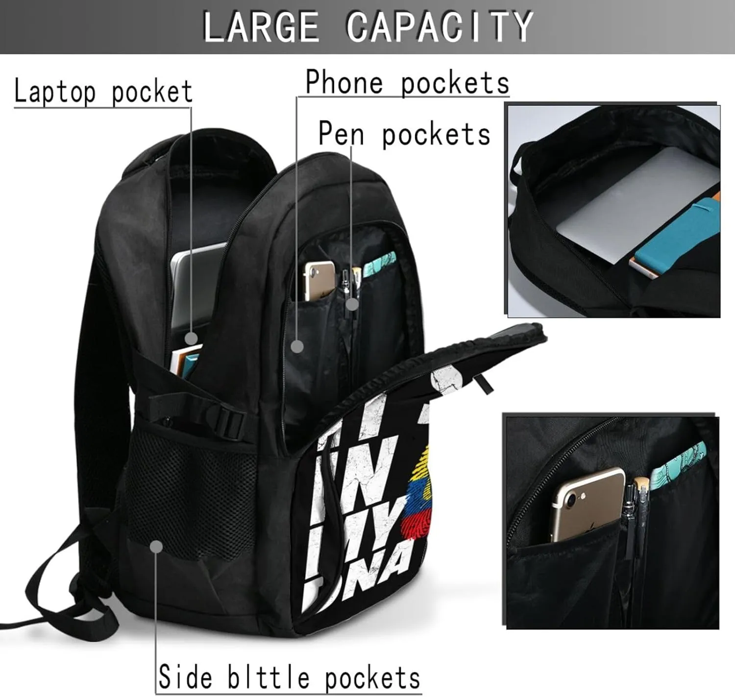 Ecuador Ecuadorian Pride Flag Travel Backpacks Casual Backpack Large Capacity Laptop Rucksack Luggage Daypacks with USB Charging Port Multi-Pockets Bags for Hiking