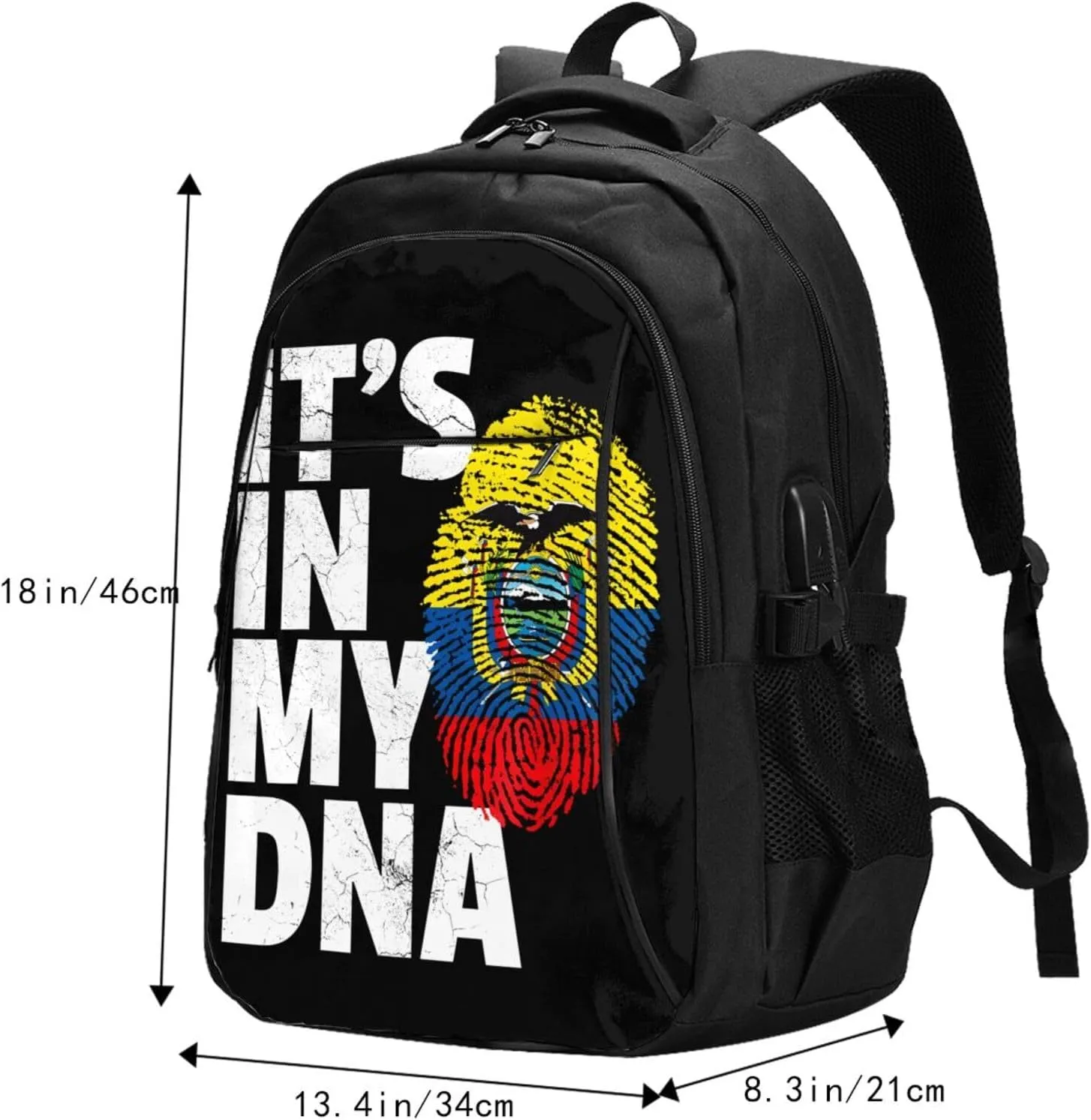 Ecuador Ecuadorian Pride Flag Travel Backpacks Casual Backpack Large Capacity Laptop Rucksack Luggage Daypacks with USB Charging Port Multi-Pockets Bags for Hiking