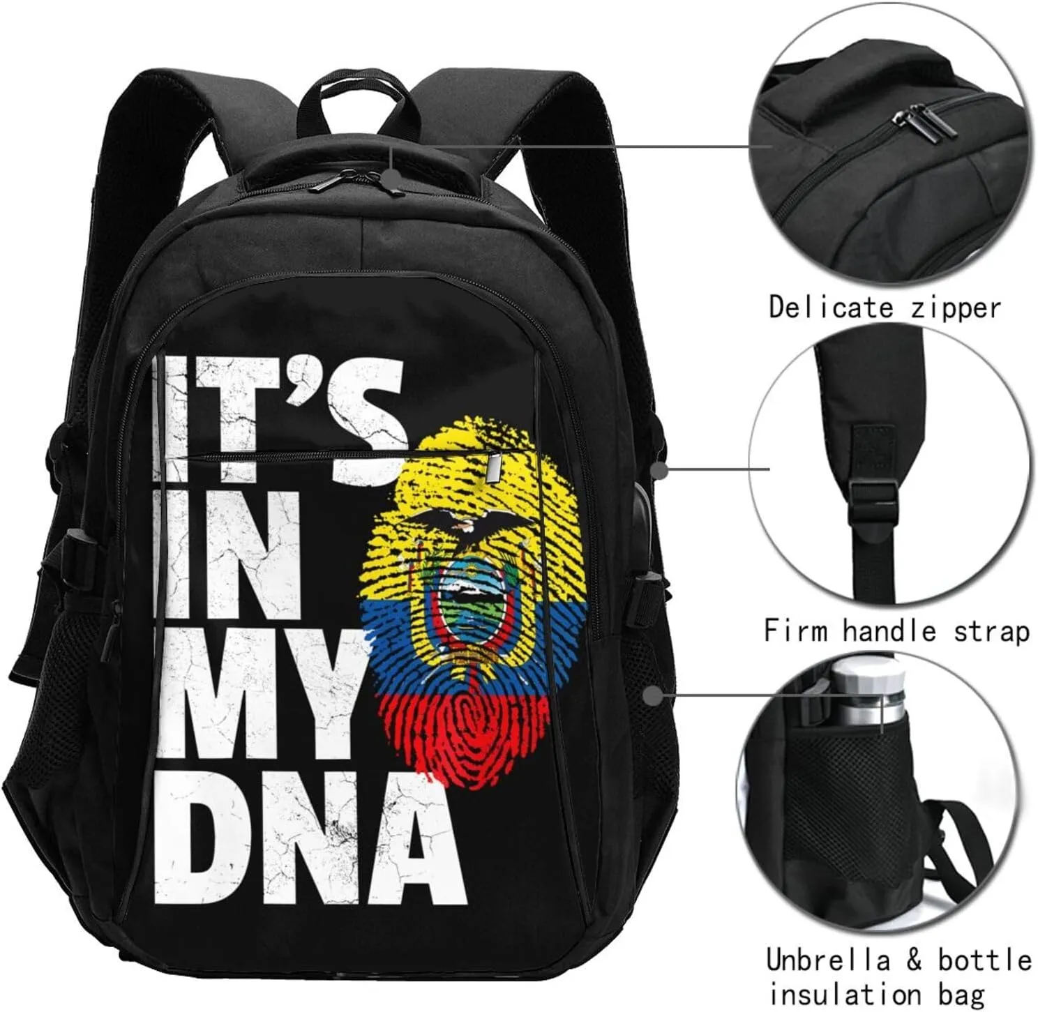 Ecuador Ecuadorian Pride Flag Travel Backpacks Casual Backpack Large Capacity Laptop Rucksack Luggage Daypacks with USB Charging Port Multi-Pockets Bags for Hiking