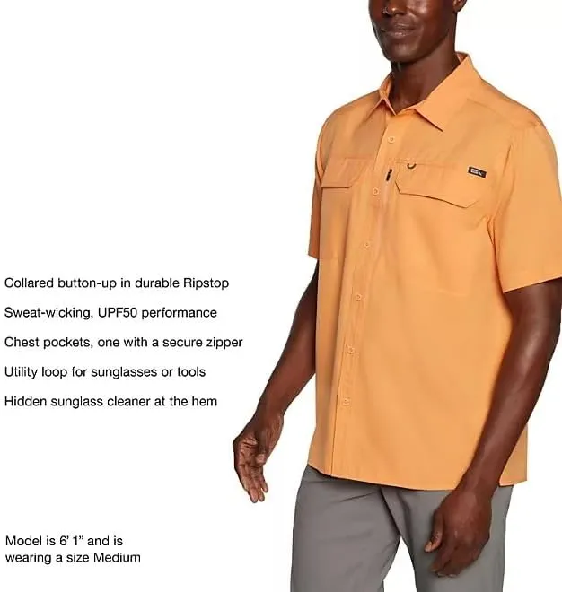 Eddie Bauer Men’s UPF 50 Sun Protection Short Sleeve Relaxed Fit Woven Tech Shirt