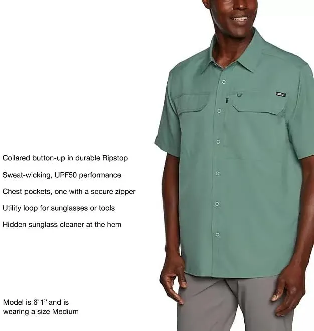 Eddie Bauer Men’s UPF 50 Sun Protection Short Sleeve Relaxed Fit Woven Tech Shirt