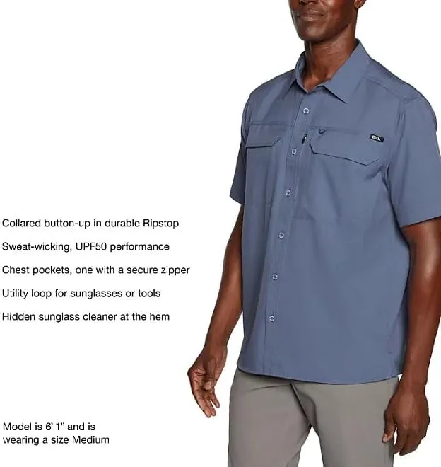 Eddie Bauer Men’s UPF 50 Sun Protection Short Sleeve Relaxed Fit Woven Tech Shirt