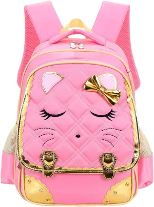 Efree Cute Cat Face Bow Diamond Bling Waterproof Pink School Backpack Girls Book Bag (Large, Pink)