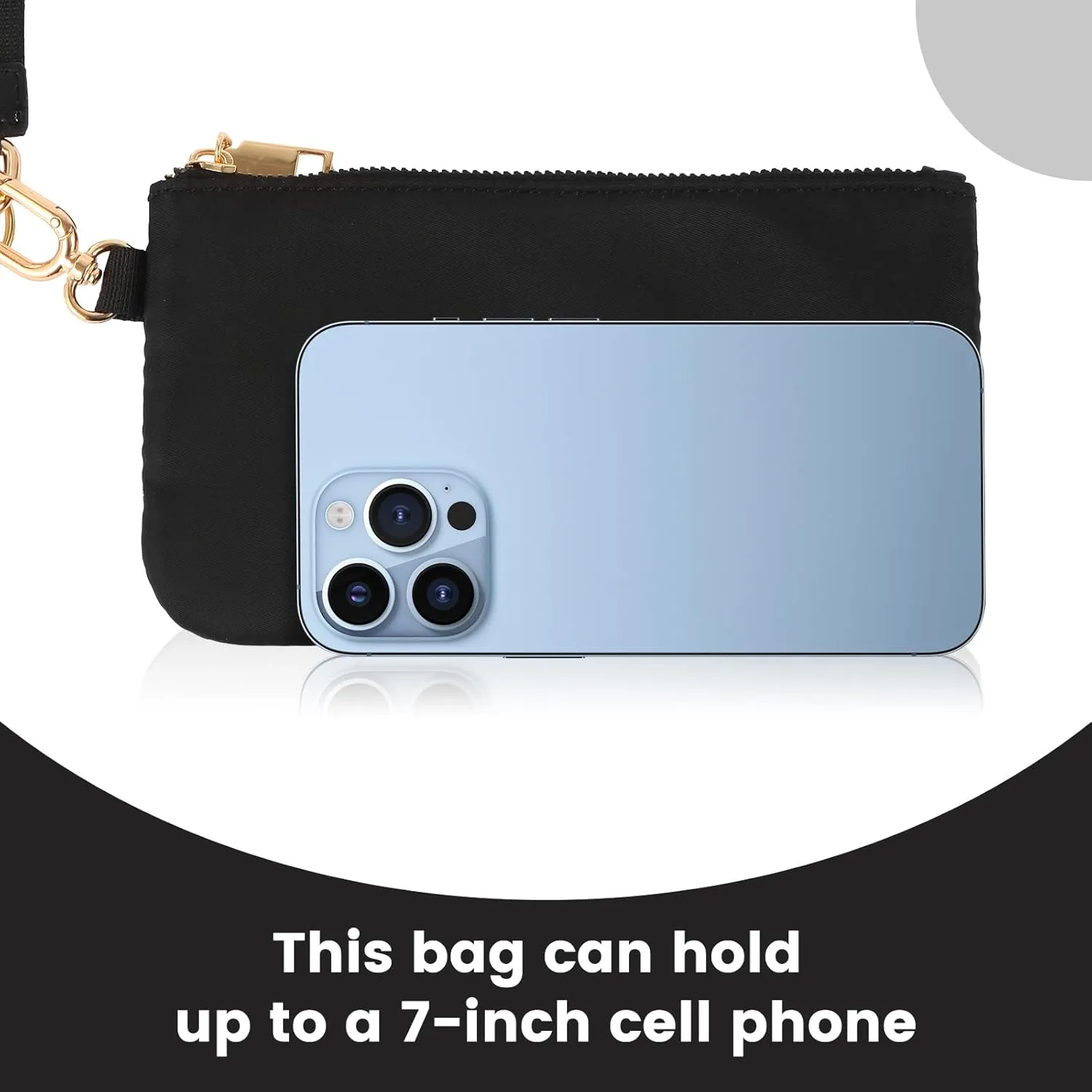EKOLE Mini Zip Around Wristlet Keychain Wallet for Women Detachable Dual Pouch Wristlet Portable Phone Coin Purse Coin Pocket (Black Gold)