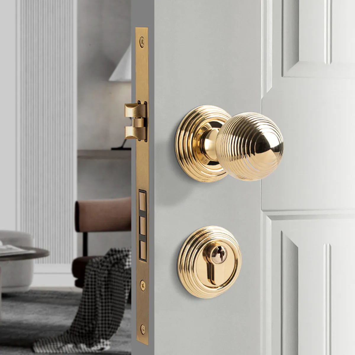 Elegant Entrance & Front Door Handles with Knobs Gold