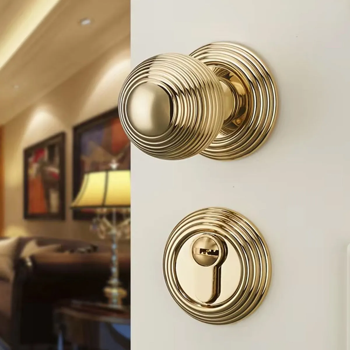 Elegant Entrance & Front Door Handles with Knobs Gold