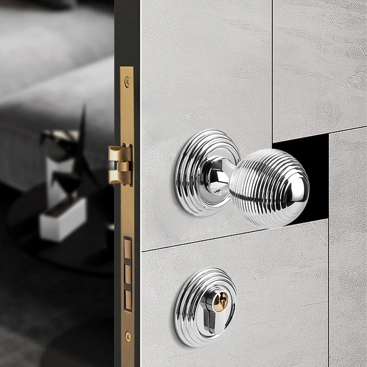Elegant Entrance & Front Door Handles with Knobs Gold
