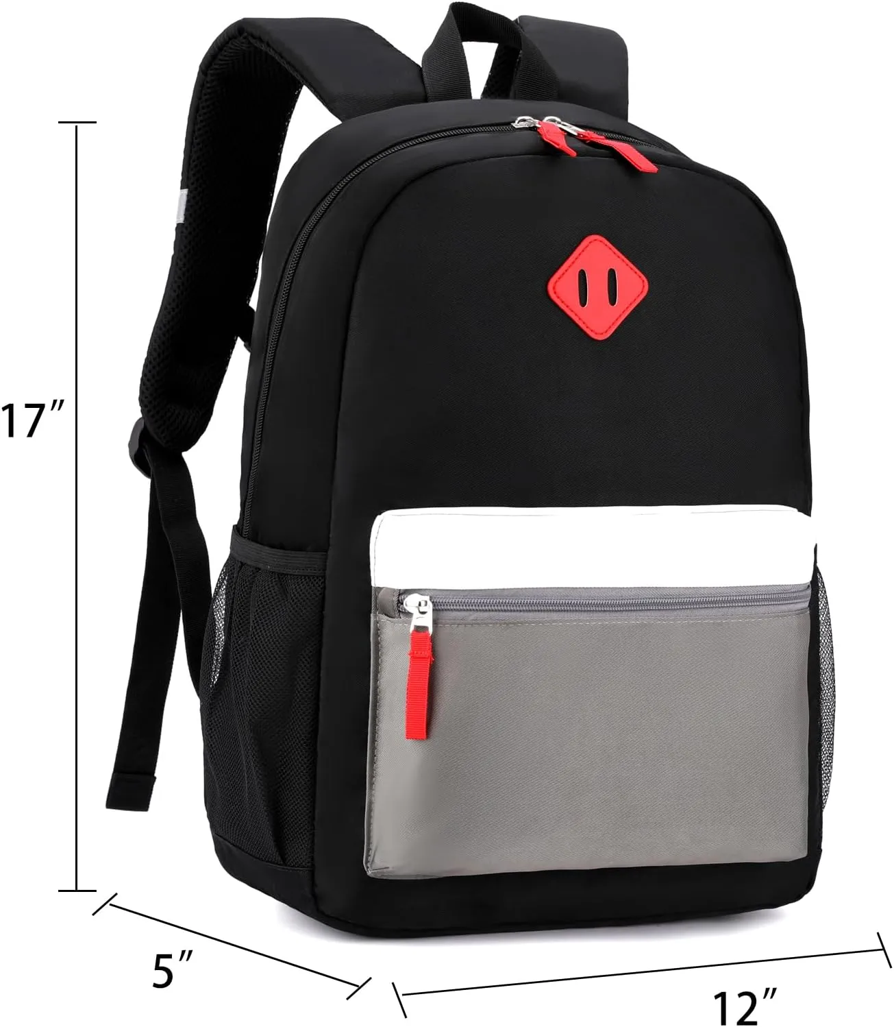Elementary Backpack for Boys and Girls 5-9 Years Kindergarten Primary Kids Bookbag with Chest Buckle (Black Grey, Large-17inch)