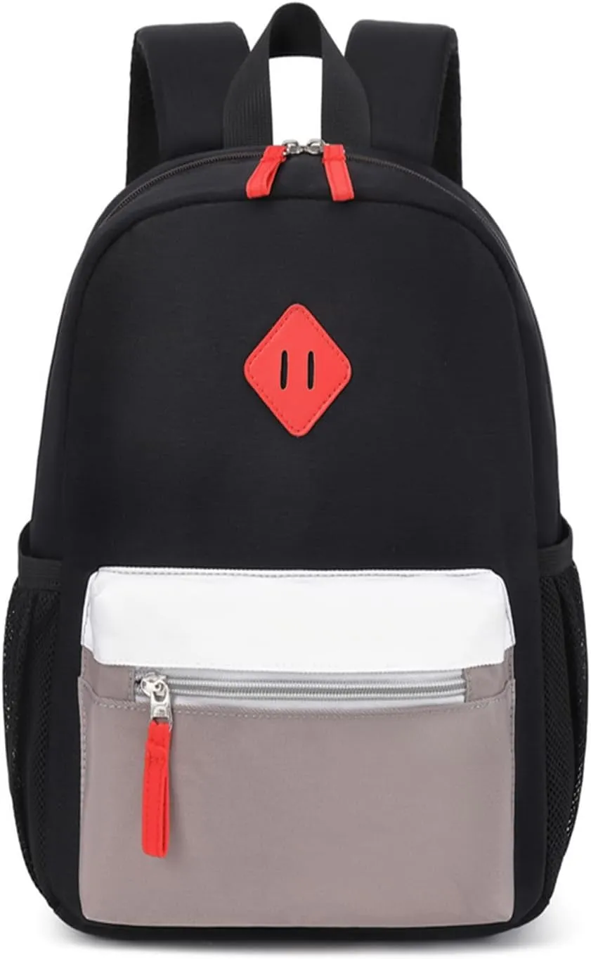 Elementary Backpack for Boys and Girls 5-9 Years Kindergarten Primary Kids Bookbag with Chest Buckle (Black Grey, Large-17inch)