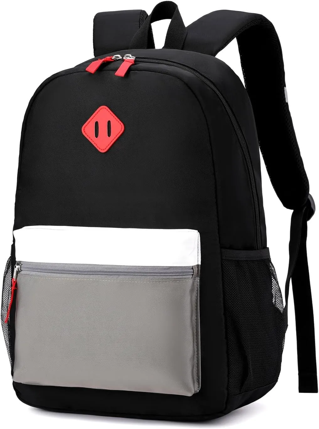 Elementary Backpack for Boys and Girls 5-9 Years Kindergarten Primary Kids Bookbag with Chest Buckle (Black Grey, Large-17inch)