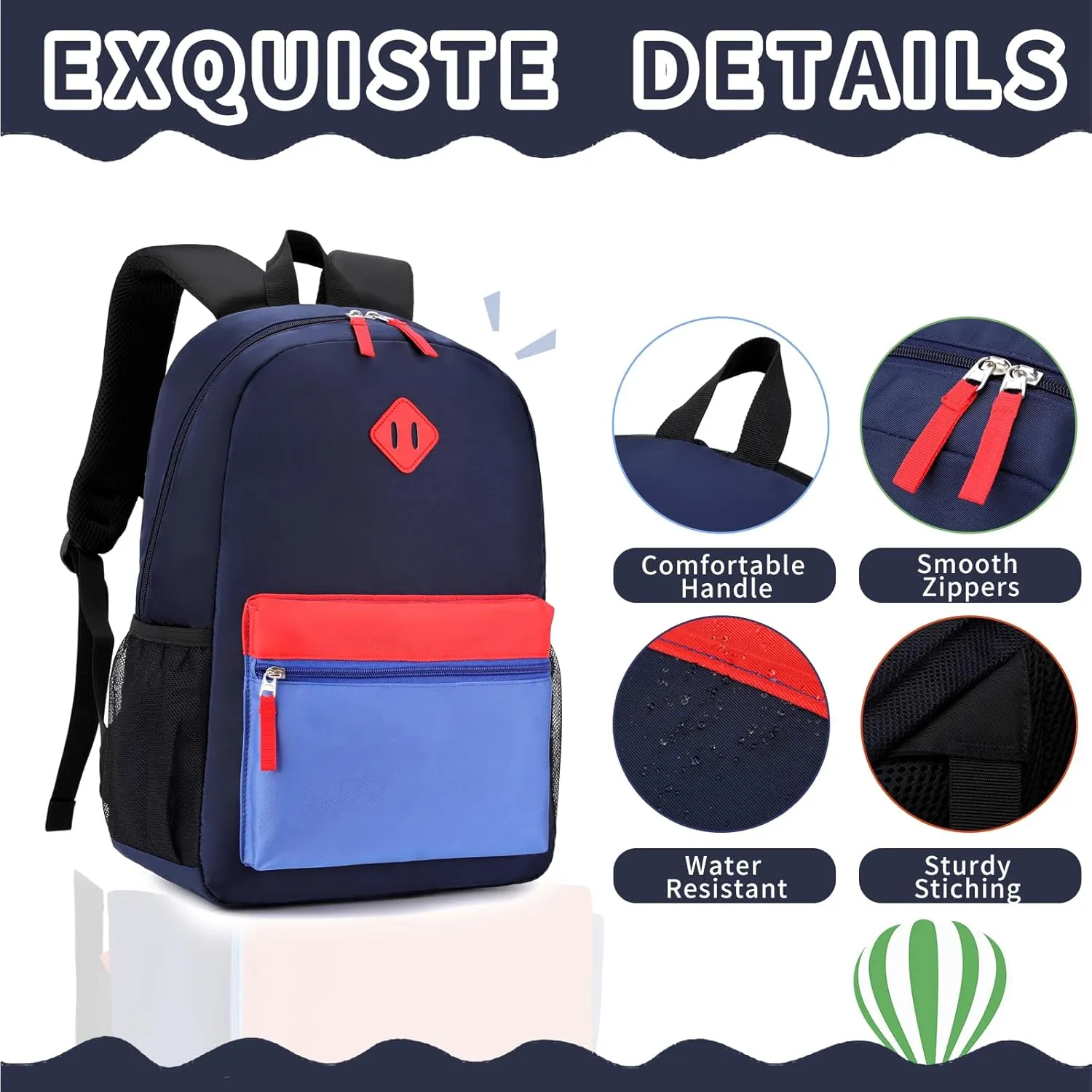 Elementary Backpack for Boys and Girls 5-9 Years Kindergarten Primary Kids Bookbag with Chest Buckle (Navy Blue, Large-17inch)