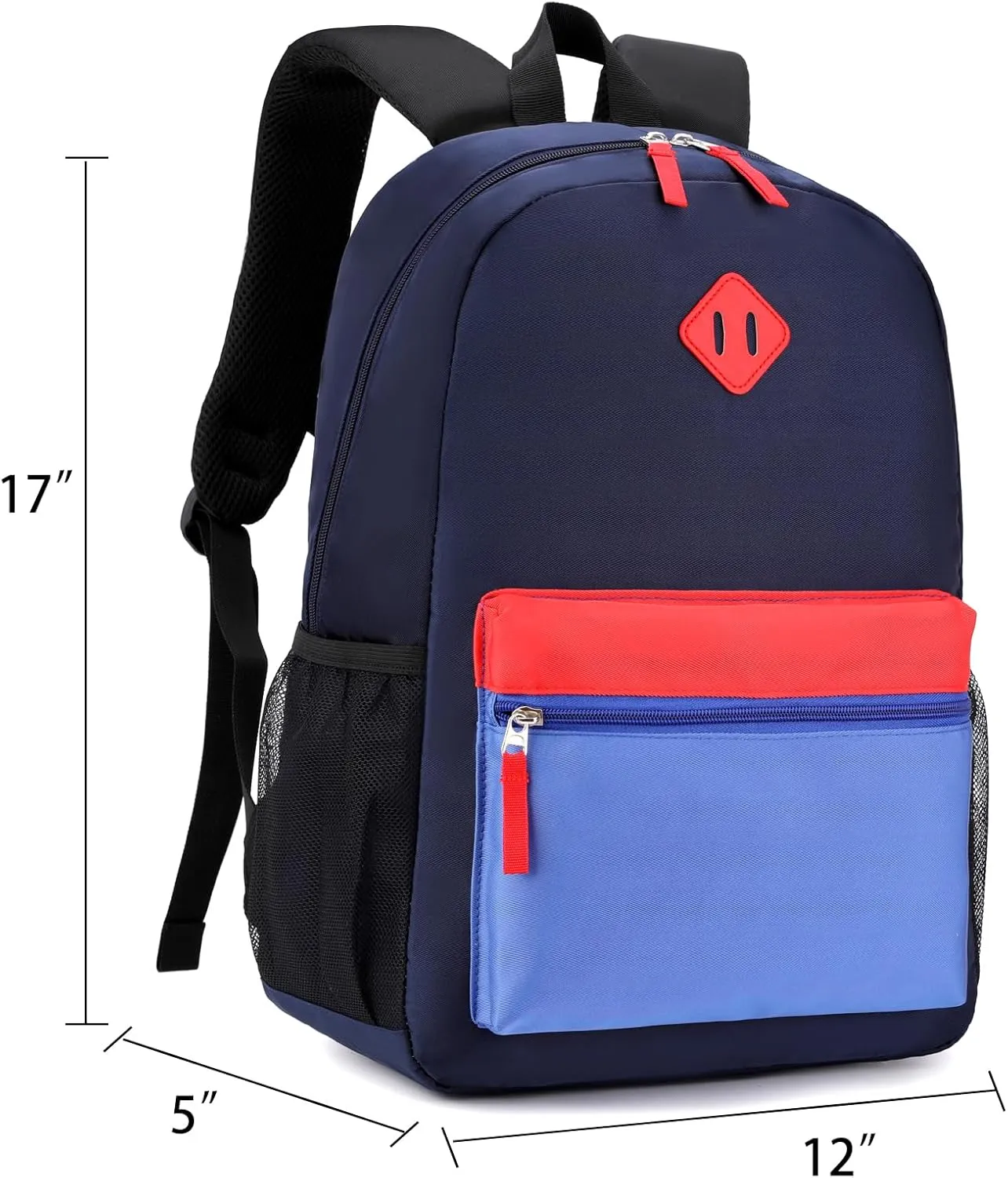 Elementary Backpack for Boys and Girls 5-9 Years Kindergarten Primary Kids Bookbag with Chest Buckle (Navy Blue, Large-17inch)