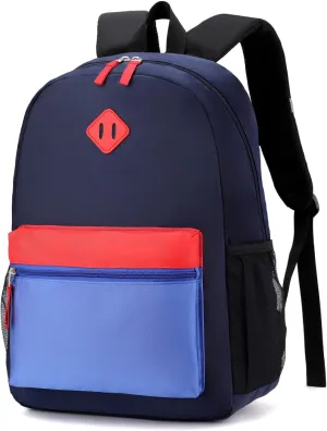 Elementary Backpack for Boys and Girls 5-9 Years Kindergarten Primary Kids Bookbag with Chest Buckle (Navy Blue, Large-17inch)