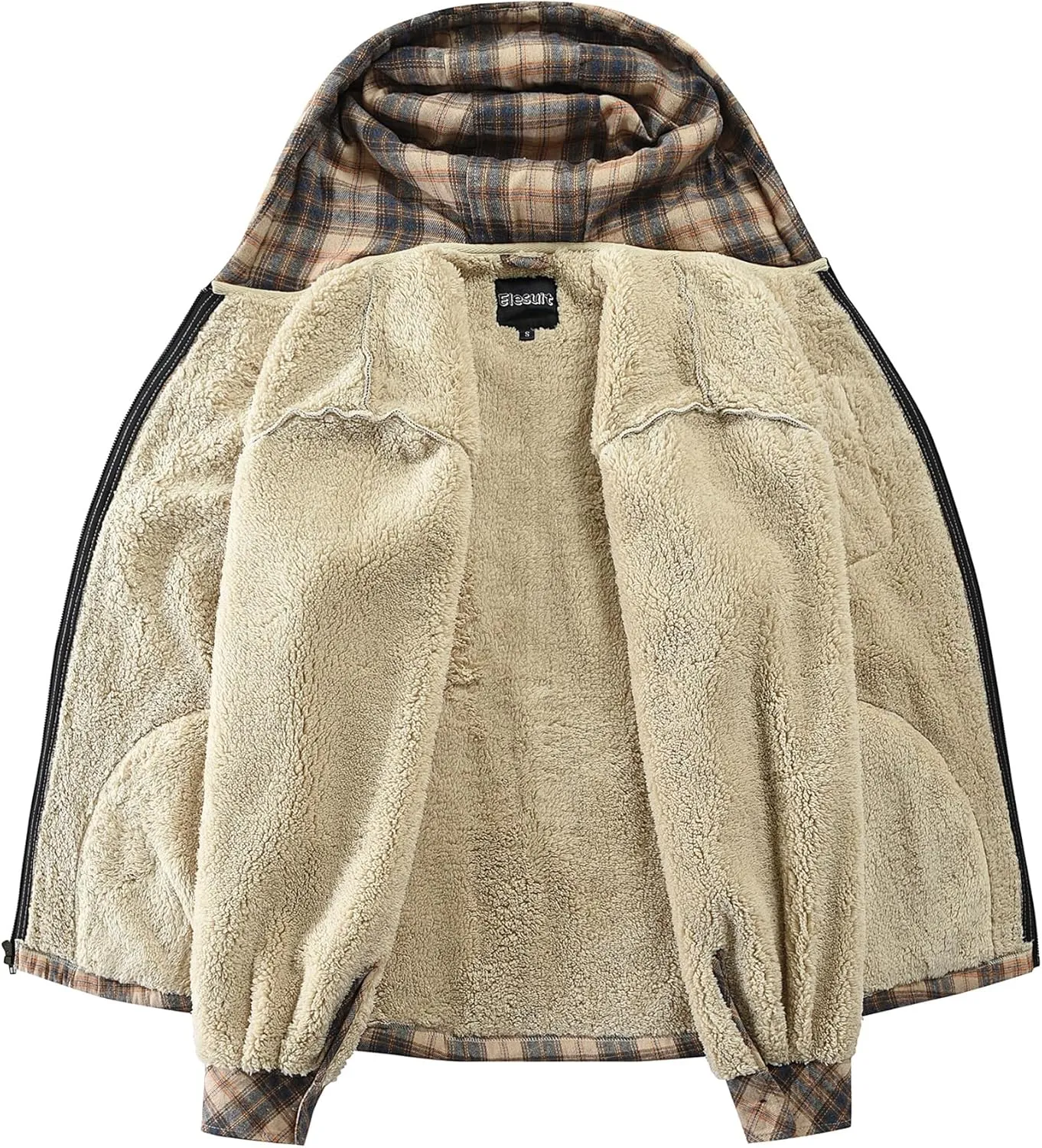 Elesuit Men's Full Zip Fleece Flannel Jackets Shirt Plaid Cotton Hoodies Soft Warm Coat for Men with Hood