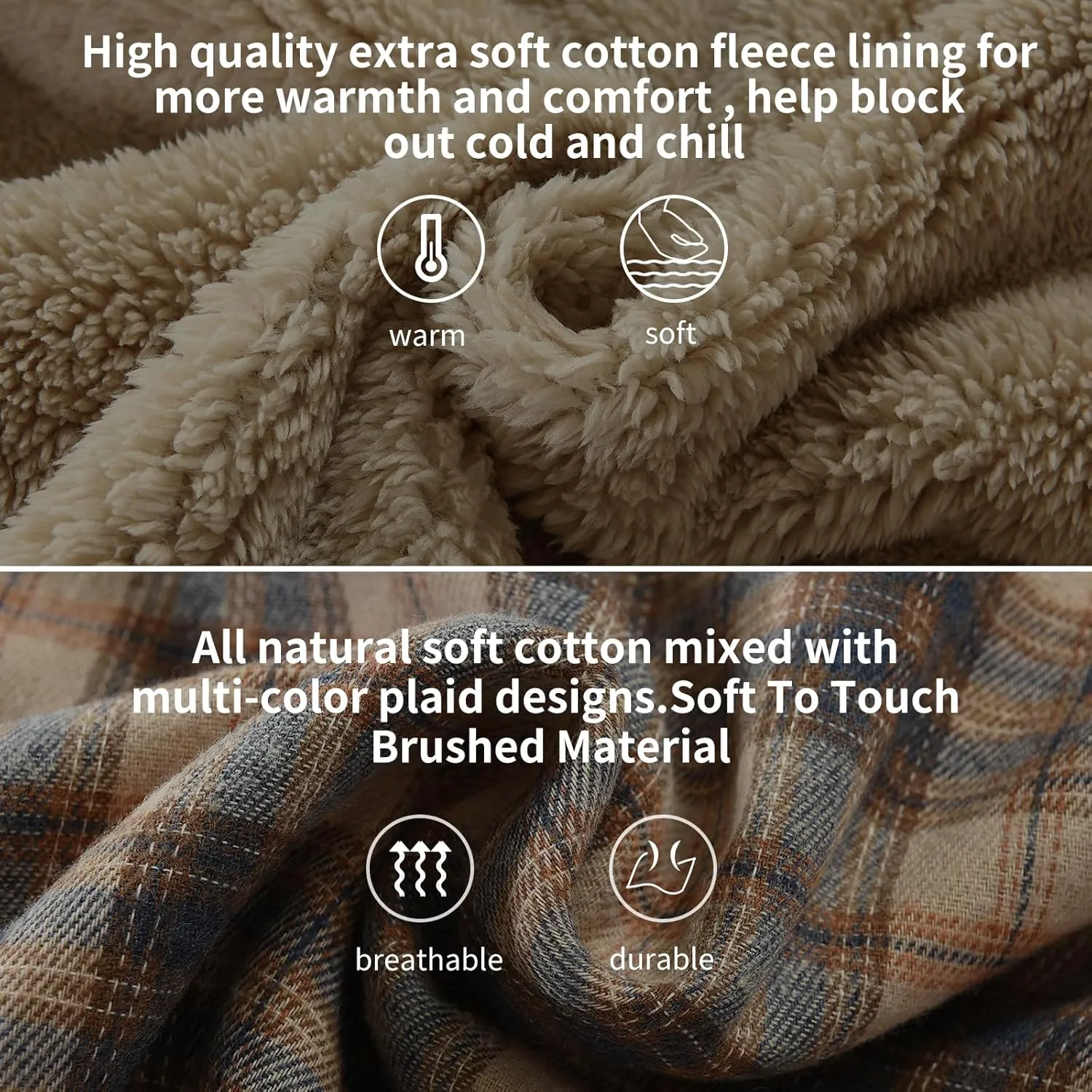 Elesuit Men's Full Zip Fleece Flannel Jackets Shirt Plaid Cotton Hoodies Soft Warm Coat for Men with Hood