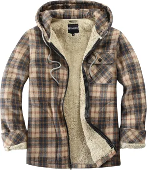 Elesuit Men's Full Zip Fleece Flannel Jackets Shirt Plaid Cotton Hoodies Soft Warm Coat for Men with Hood
