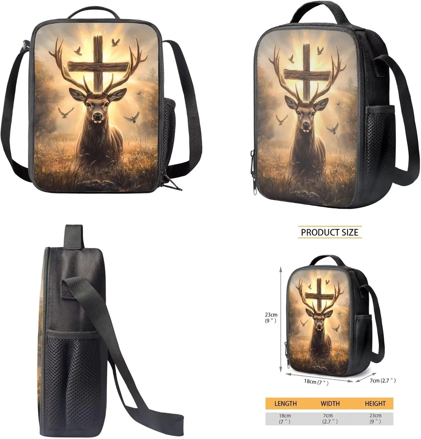 Elk Cross Dove Print Backpack Bag for Girls Boys Kids 3 Pack School Bag with Lunch Box Pencil Case Set Middle High School Bookbag Travel Daypack Satchel Shoulder Bags Rucksack
